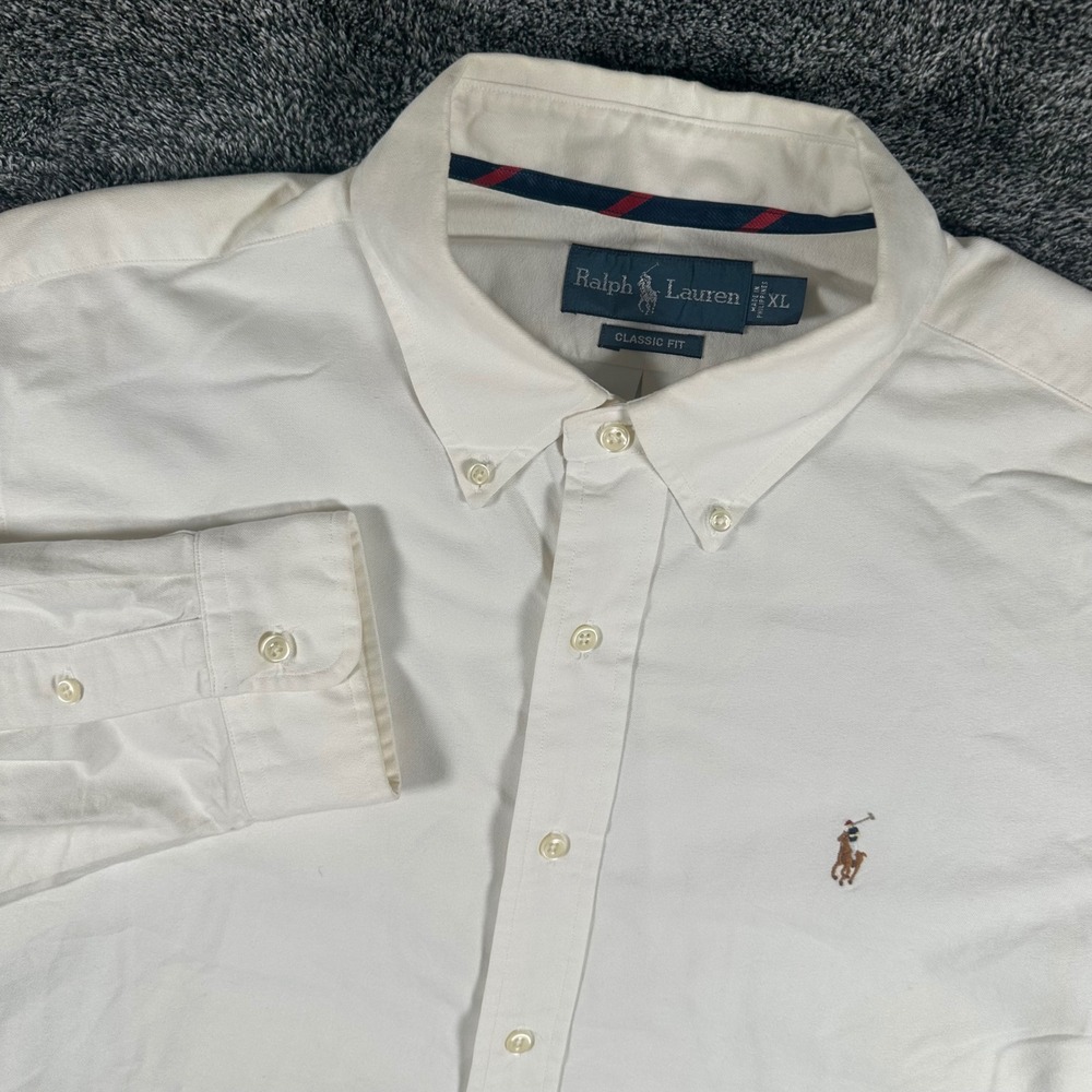 Ralph Lauren Shirt Mens XL Classic Fit White Button Down Long Sleeve Flesh Pony